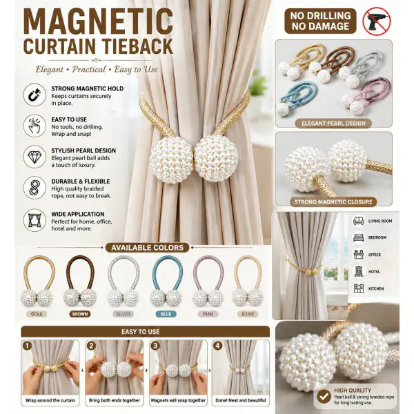 (2 Pcs) Luxury Magnetic Curtain Holder