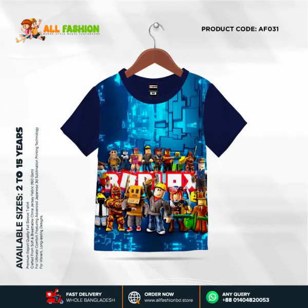 Robolox Navy Half-sleeve 3D Sublimation T-shirts For kids - AF031