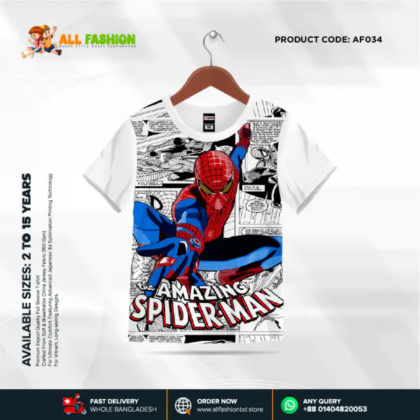 SPIDER MAN WHITE  KIDS 3D T-SHIRT HALF SLEEVE (SUBLIMATION) AF23