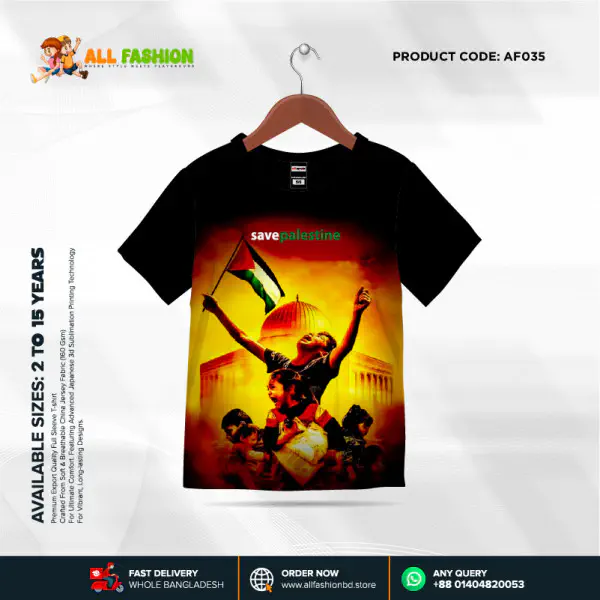 Save Palistaine Half-sleeve 3D Sublimation T-shirts For kids -AF035 