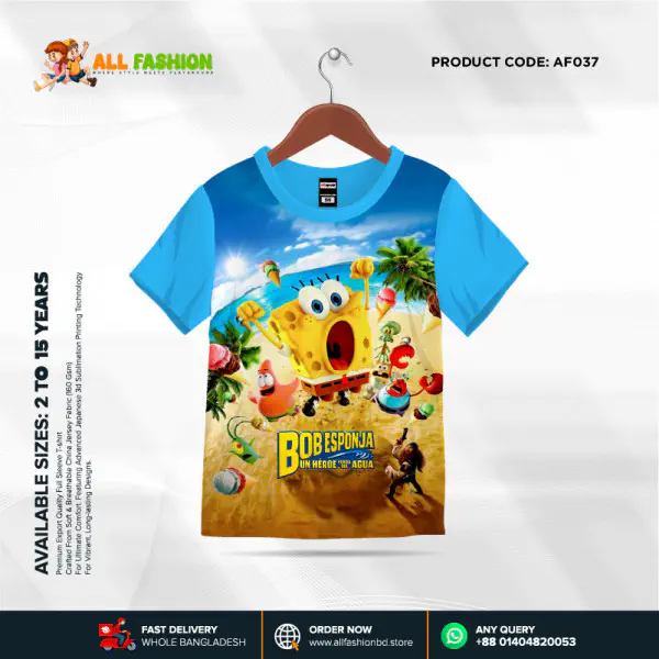 Bobesponja Half-sleeve 3D Sublimation T-shirts For kids -AF037