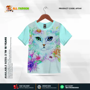 Cat Peast Half-sleeve 3D Sublimation T-shirts For kids - Code: AF28