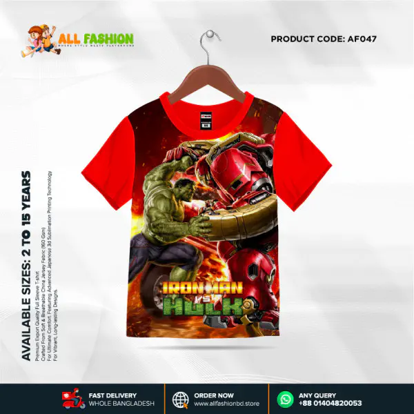 Iron Man Vs Hulk Half-sleeve 3D Sublimation T-shirts For kids - AF047