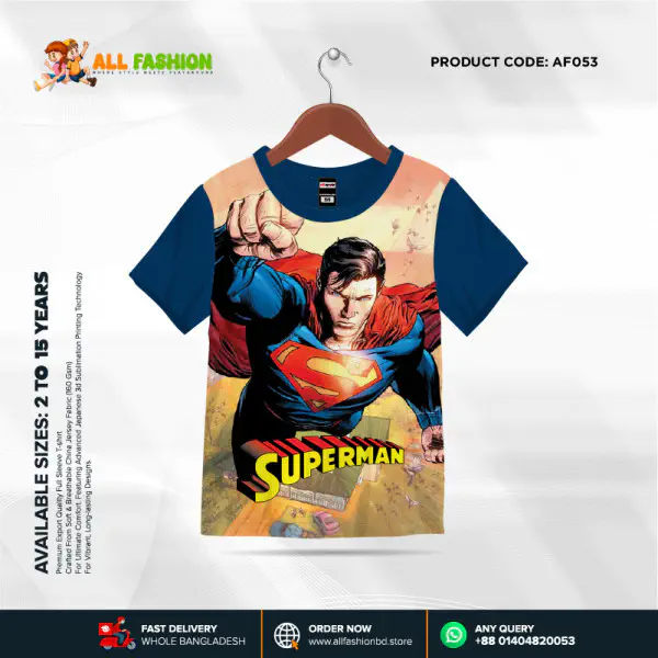Super-Man Half-sleeve 3D Sublimation T-shirts For kids - AF34