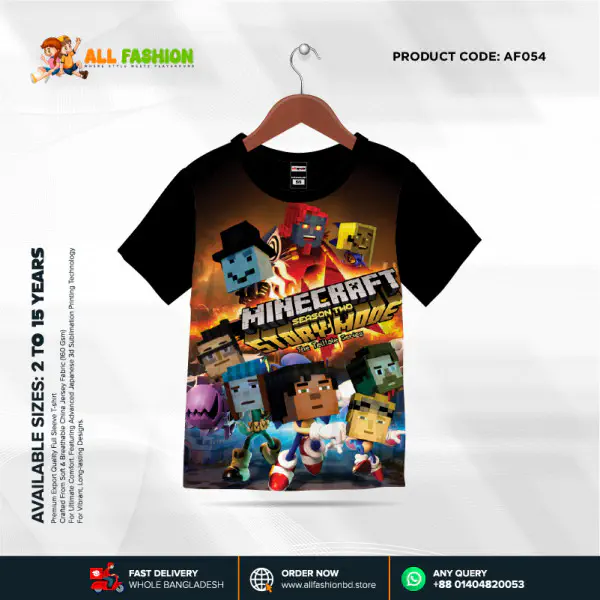 Maincrifet Black Half-sleeve 3D Sublimation T-shirts For kids - AF054