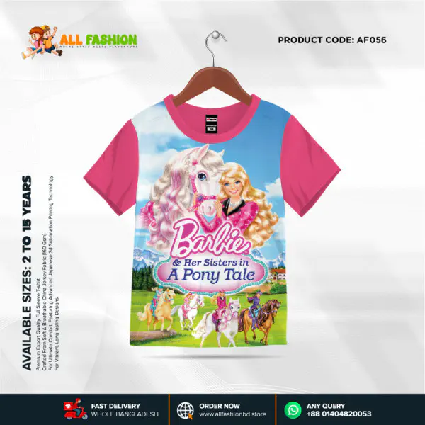   Barbie Half-sleeve 3D Sublimation T-shirts For kids -AF056    