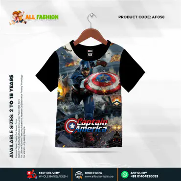    Captain America Half-sleeve 3D Sublimation T-shirts For kids-AF058     