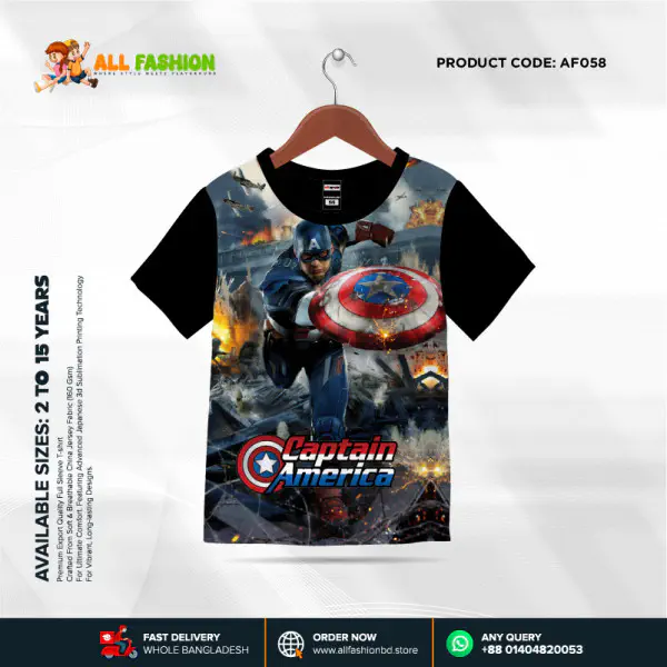    Captain America Half-sleeve 3D Sublimation T-shirts For kids-AF058     