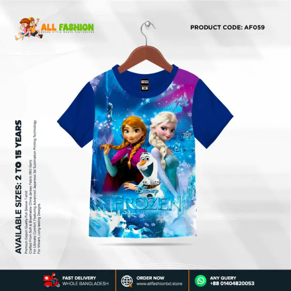 Frozen Half-sleeve 3D Sublimation T-shirts For kids - Code: AF27