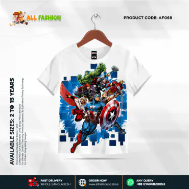  Avengers Half-sleeve 3D Sublimation T-shirts For kids - AF03