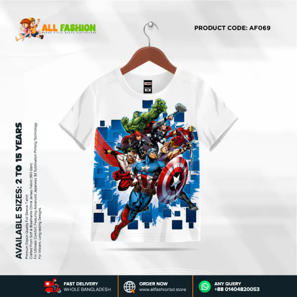  Avengers Half-sleeve 3D Sublimation T-shirts For kids - AF03
