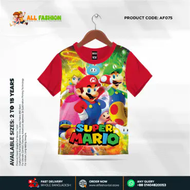 Super-Mairo Half-sleeve 3D Sublimation T-shirts For kids - Code:  AF29