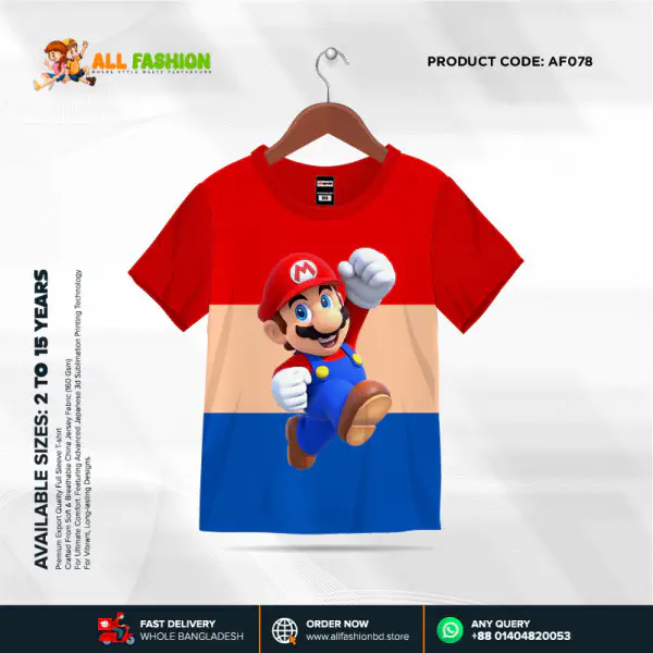 Mario Half-sleeve 3D Sublimation T-shirts For kids - AF078
