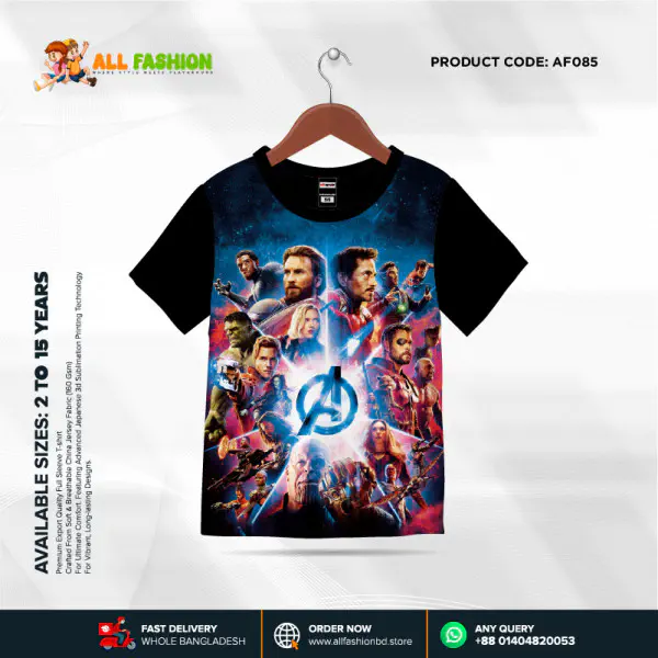 Avengers Half-sleeve 3D Sublimation T-shirts For kids -AF085