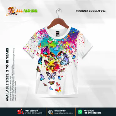 Butter Fly White Half-sleeve 3D Sublimation T-shirts For kids - AF48