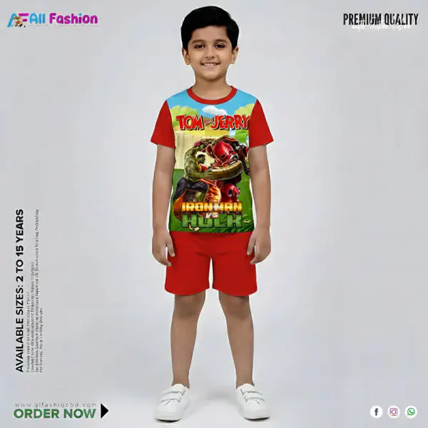 Iron Man Vs Hulk Half-sleeve 3D Sublimation T-shirts Set For kids - Code: AF61