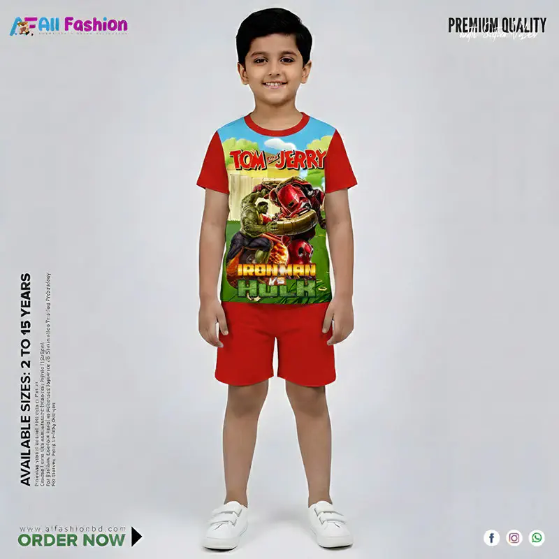 Iron Man Vs Hulk Half-sleeve 3D Sublimation T-shirts Set For kids - Code: AF61