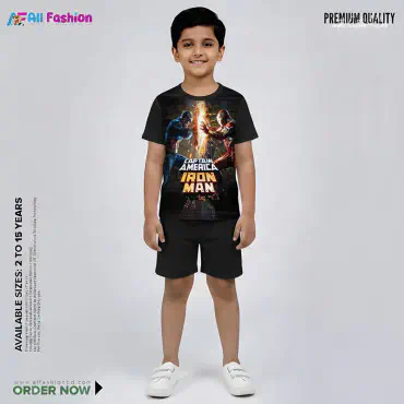 Captain America Ironman Half-sleeve 3D Sublimation T-shirts Set For kids- Code: AF14