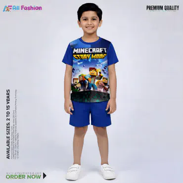 Maincrifet Navy Half-sleeve 3D Sublimation T-shirts Set For kids - Code: AF17