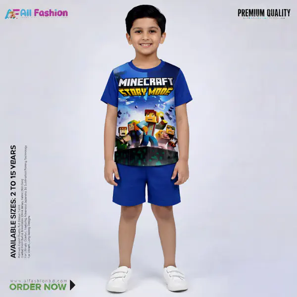 Maincrifet Navy Half-sleeve 3D Sublimation T-shirts Set For kids - Code: AF17