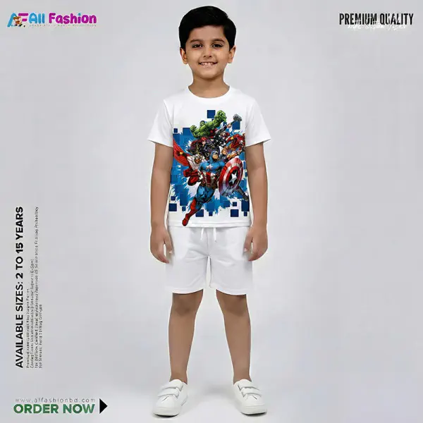  Avengers Half-sleeve 3D Sublimation T-shirts Set For kids -Code: AF03