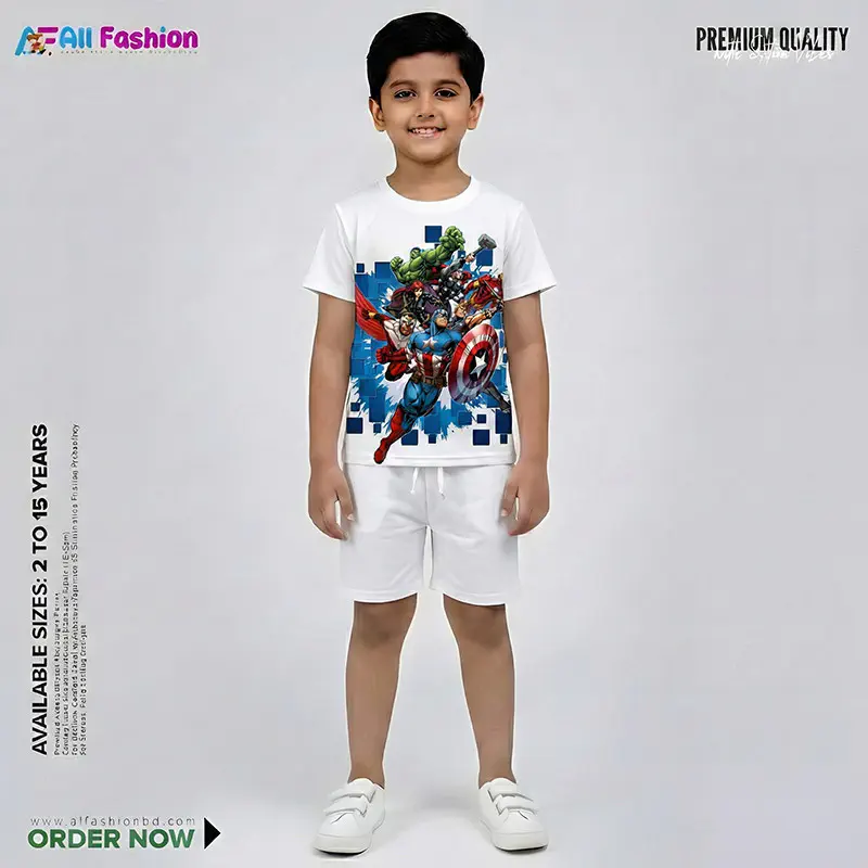  Avengers Half-sleeve 3D Sublimation T-shirts Set For kids -Code: AF03
