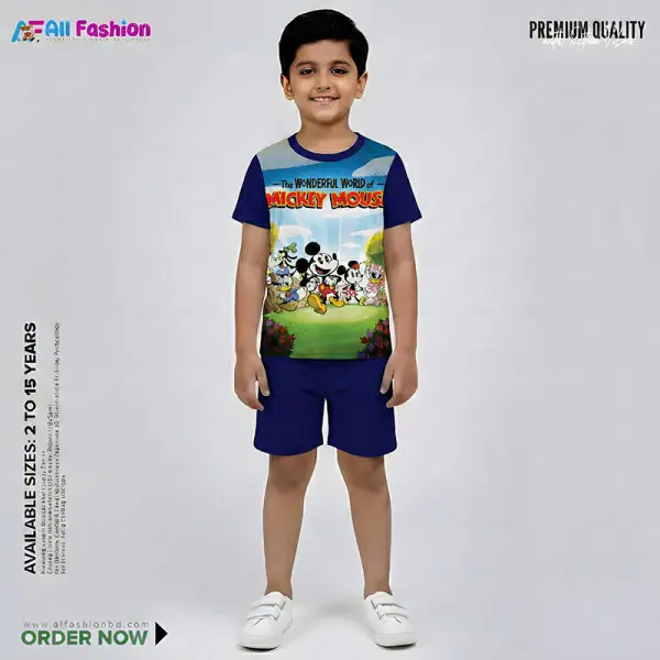 Mickey Mouse Half-sleeve 3D Sublimation T-shirts Set For kids - Code: MB34