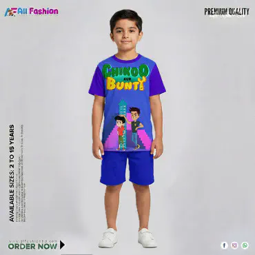 Chikoo Bunty Half-sleeve 3D Sublimation T-shirts Set For kids - Code: AF60