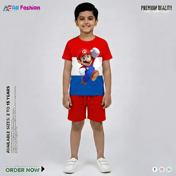Mario Half-sleeve 3D Sublimation T-shirts Set For kids - Code: AF05