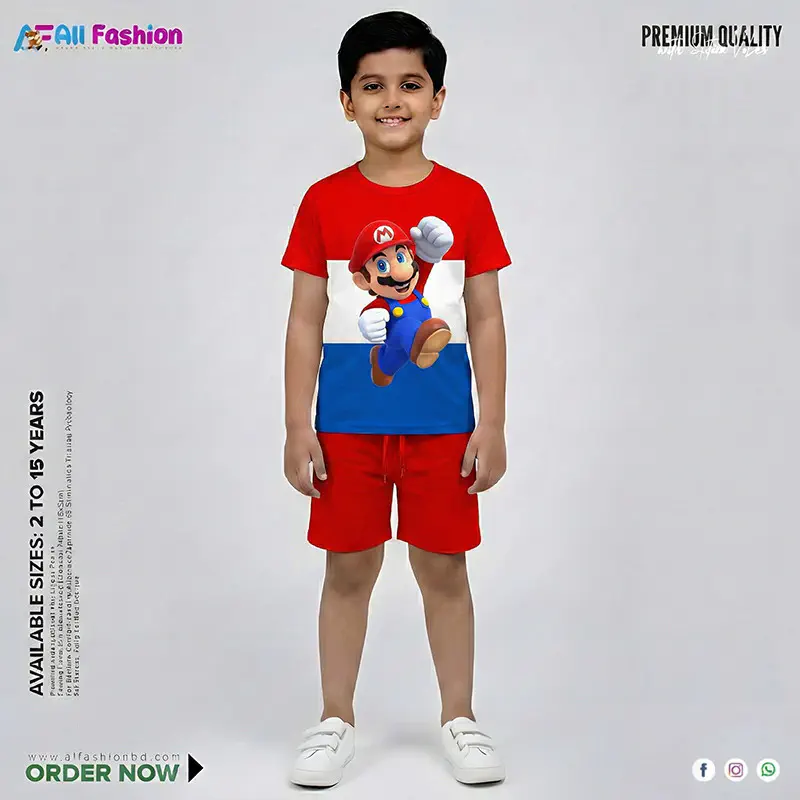 Mario Half-sleeve 3D Sublimation T-shirts Set For kids - Code: AF05