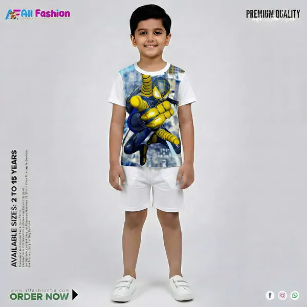 Spider-Man Half-sleeve 3D Sublimation T-shirts Set For kids - Code: AF37