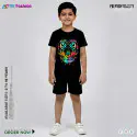 Tiger Black Half-sleeve 3D Sublimation T-shirts Set For kids - Code: AF98