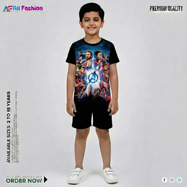 Avengers Half-sleeve 3D Sublimation T-shirts Set For kids - Code: MB04