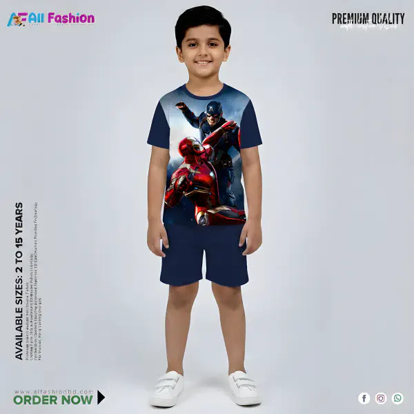 Iron Man Vs Captain America Navy Half-sleeve 3D Sublimation T-shirts For kids - Code: MB29