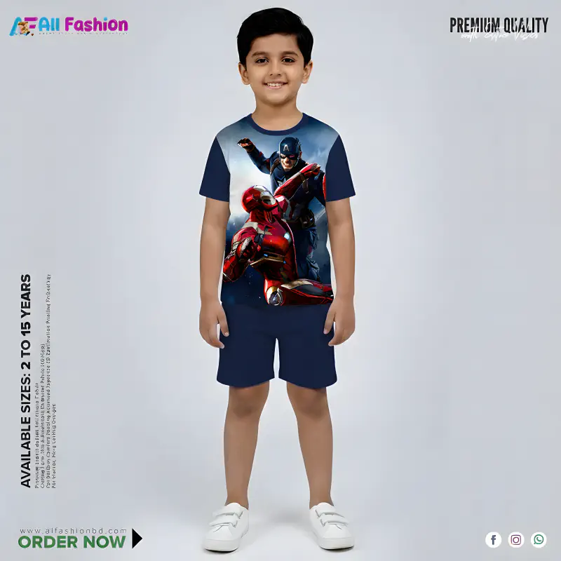 Iron Man Vs Captain America Navy Half-sleeve 3D Sublimation T-shirts For kids - Code: MB29