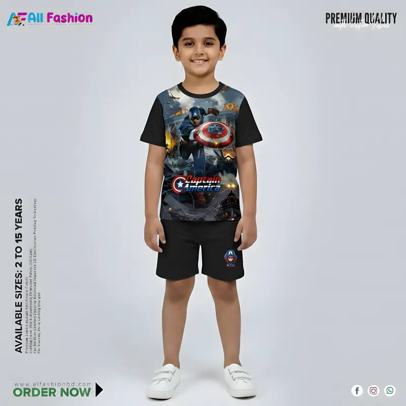    Captain America Half-sleeve 3D Sublimation T-shirts For kids-AF058     
