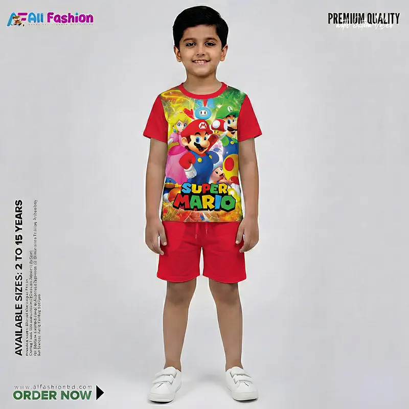 Super-Mairo Half-sleeve 3D Sublimation T-shirts For kids - Code: AF29