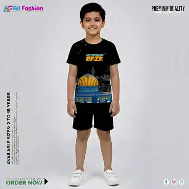 Gaza Black Half-sleeve 3D Sublimation T-shirts For kids - Code: AF04