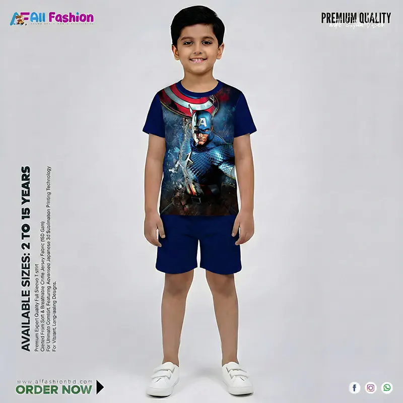 Captain America Half-sleeve 3D Sublimation T-shirts For kids - Code: AF25