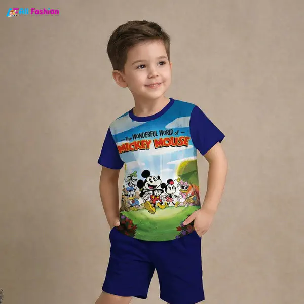 Mickey Mouse Half-sleeve 3D Sublimation T-shirts Set For kids - Code: MB34