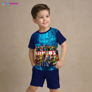 Robolox Navy Half-sleeve 3D Sublimation T-shirts Set For kids - Code: AF01