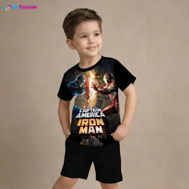 Captain America Ironman Half-sleeve 3D Sublimation T-shirts Set For kids- Code: AF14