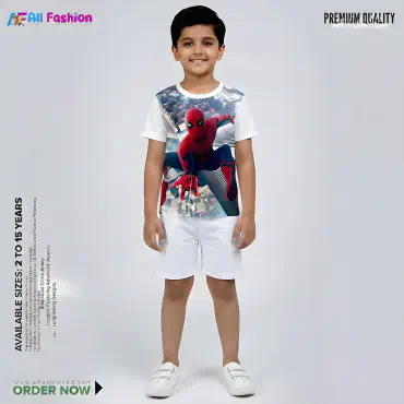 Spider Man White Half-sleeve 3D Sublimation T-shirts Set For kids - Code: AF39