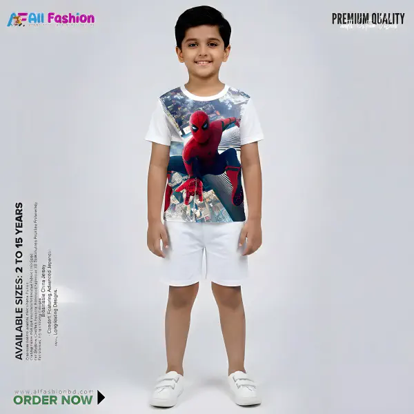 Spider Man White Half-sleeve 3D Sublimation T-shirts Set For kids - Code: AF39