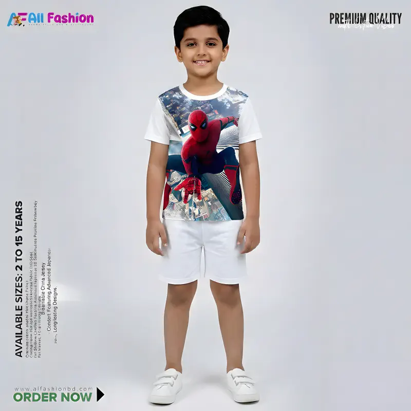 Spider Man White Half-sleeve 3D Sublimation T-shirts Set For kids - Code: AF39