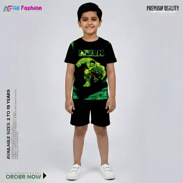 Hulk Half-sleeve 3D Sublimation T-shirts Set For kids - Code: AF82