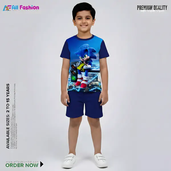 Sonic Navy Half-sleeve 3D Sublimation T-shirts For kids - Code: AF21
