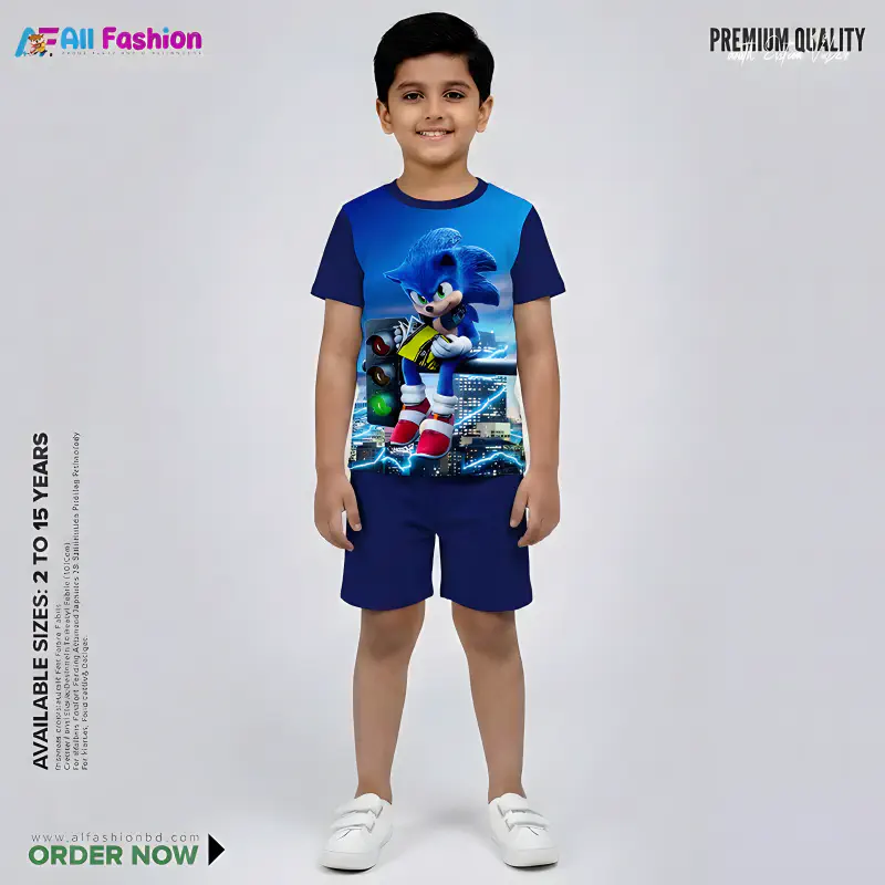 Sonic Navy Half-sleeve 3D Sublimation T-shirts For kids - Code: AF21
