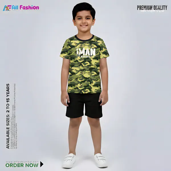 ARMY Print Half-sleeve 3D Sublimation T-shirts Set For kids -Code: AF06