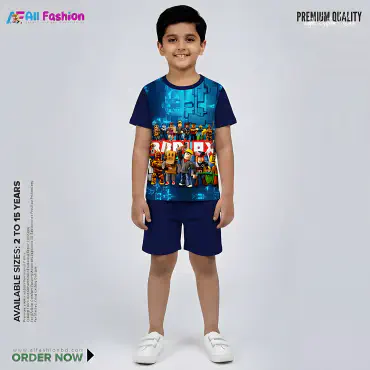 Robolox Navy Half-sleeve 3D Sublimation T-shirts Set For kids - Code: AF01